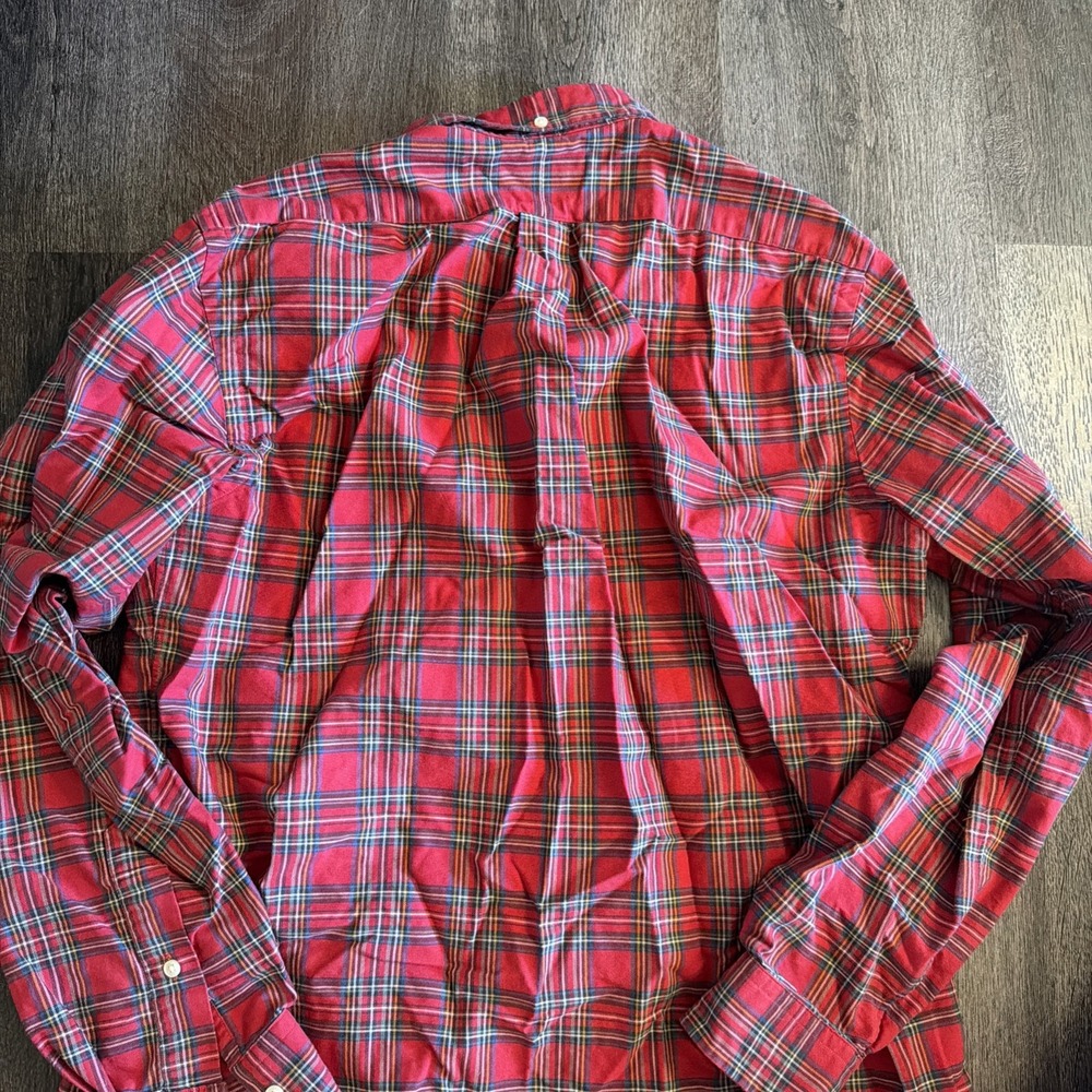 Ralph Lauren Men's Red Tartan Plaid Polo Shirt Medium Cotton Button-Up Pony EUC - Picture 4 of 4